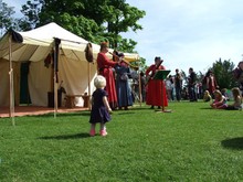 Blondel in costume at Hedingham Castle